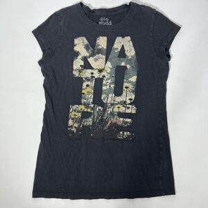 VTG Mudd Baby Tee Womens L Black Y2K Nature Graphic T-Shirt Gorpcore Grunge 90s